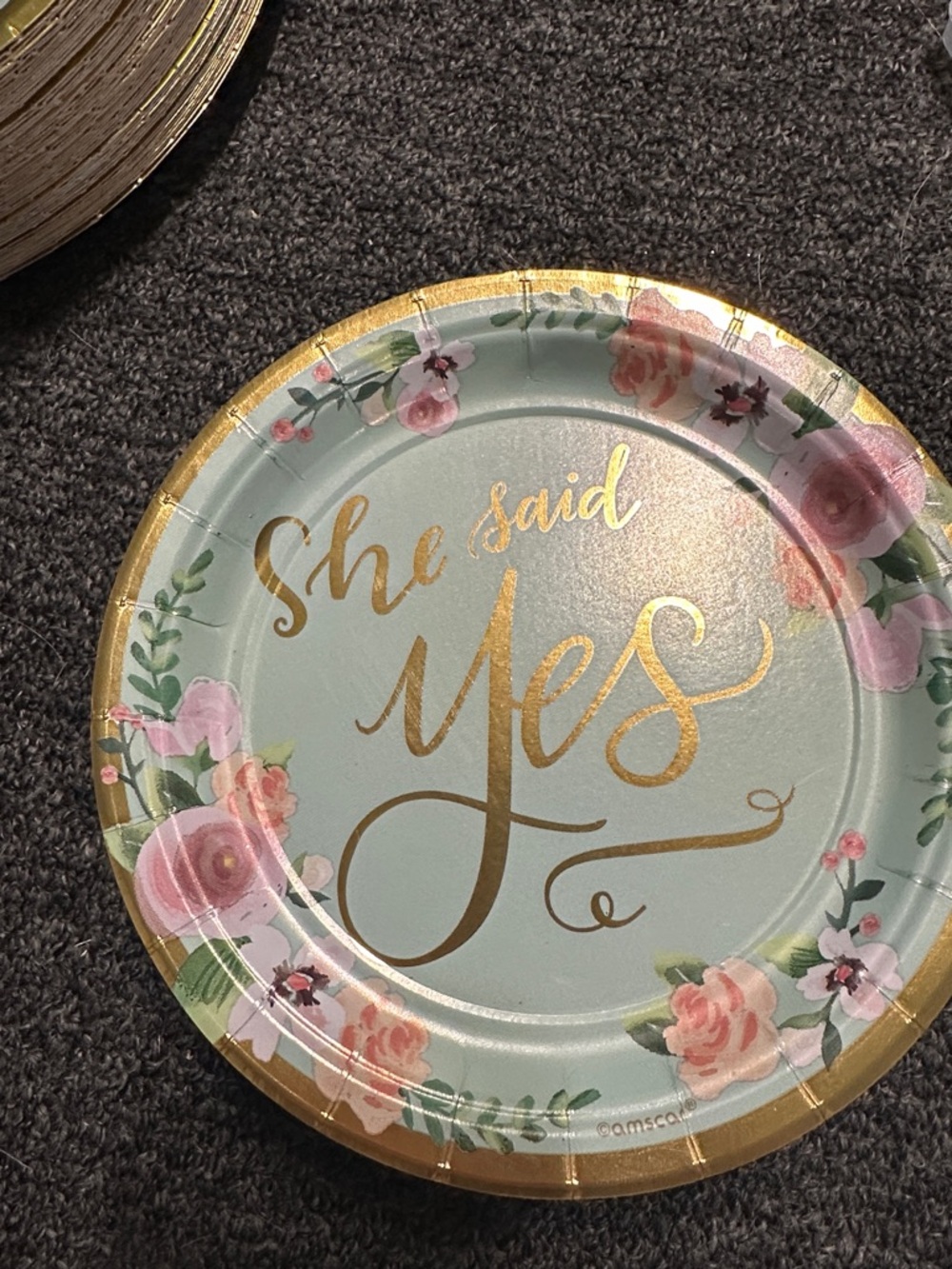 She Said Yes Floral Party Plate - Gold & Mint 31 plates